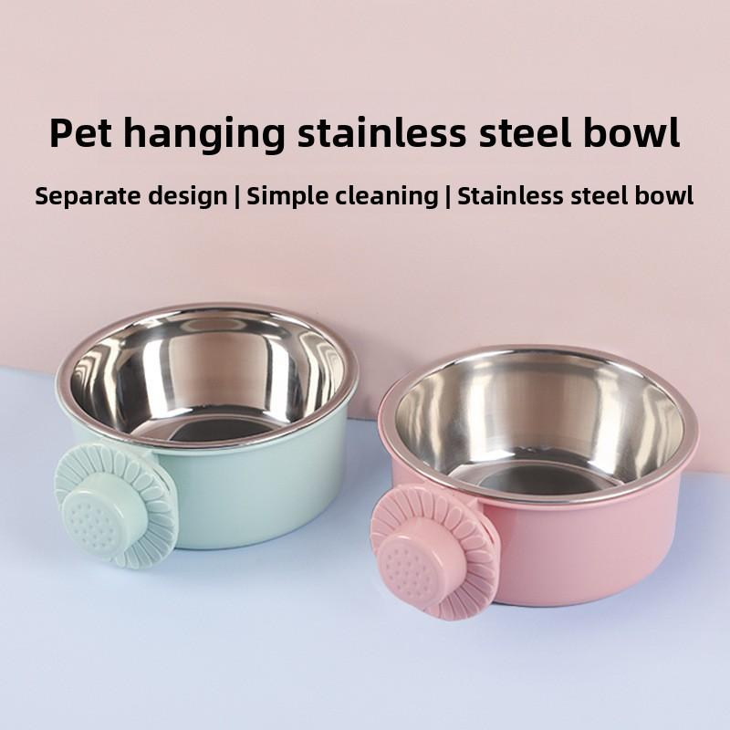 Prevent Spilling and Can Be Fixed for Hanging. Stainless Steel Drinking Bowl for Dog Cage and Pet Bowl in One.