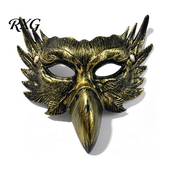 Einzigartige geflügelte Maske Halloween Adler Halbgesichtsmaske, Vintage Gold Dekorativ Party Maskenball Gothic Cosplay Requisiten Goldener Vogel