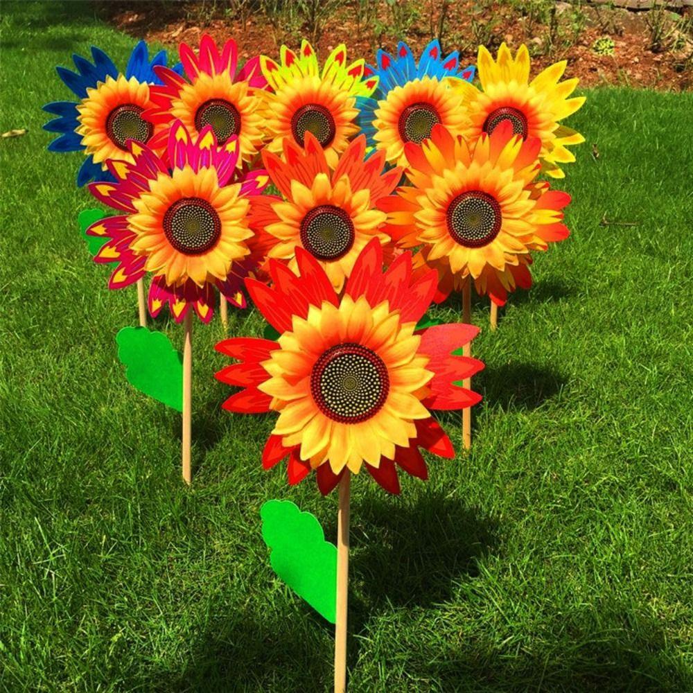 Mehrere Stile Drehende Sonnenblume PVC-Stab Stehende Rasenblume Windrad Outdoor Party Picknick Dekoration