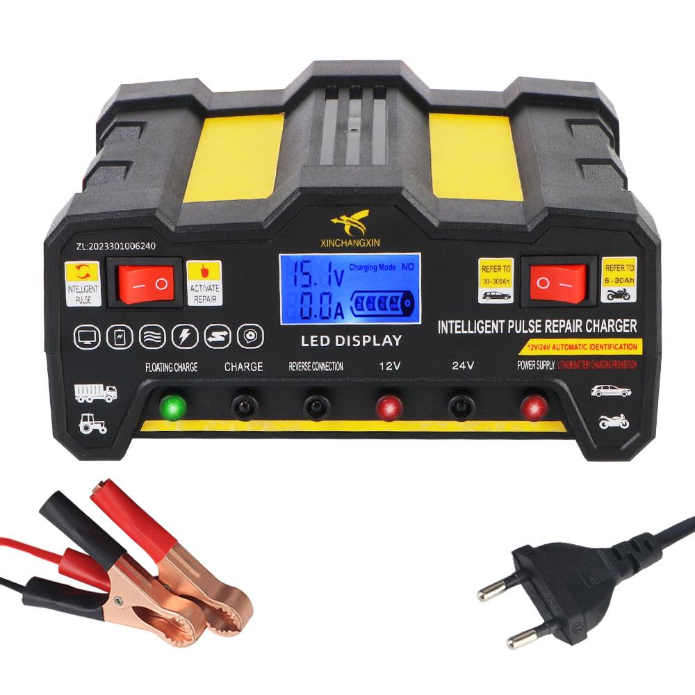 LCD Display For Wet Dry Lead Acid 220W Full Automatic Car Battery Charger Intelligent Pulse Repair Battery Charger EU Plug 300AH