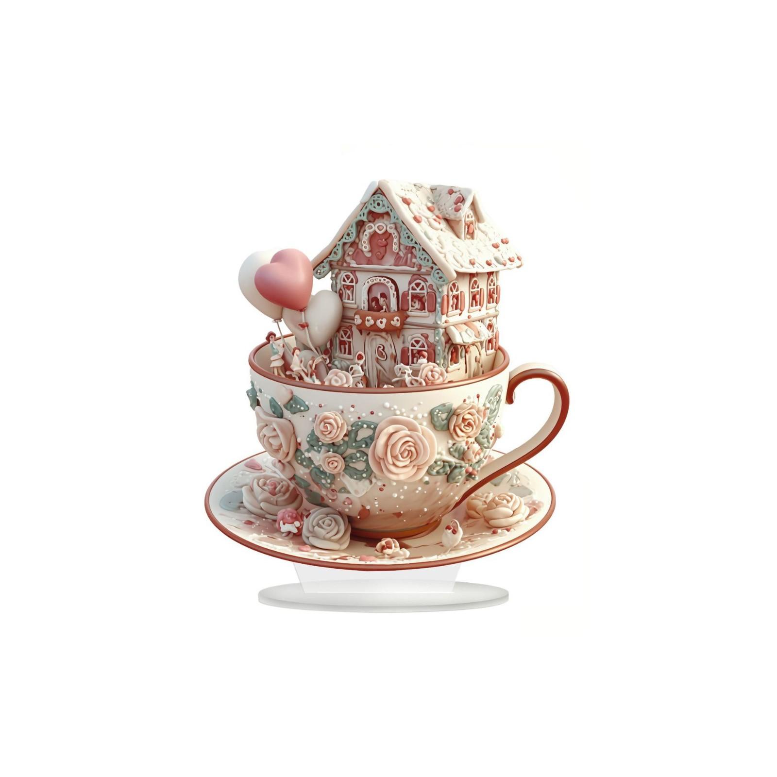 

День святого Валентина Европейский замок мечты Чайная чашка День святого Валентина Украшение рабочего стола Акриловые водонепроницаемые износостойкие украшения One Size