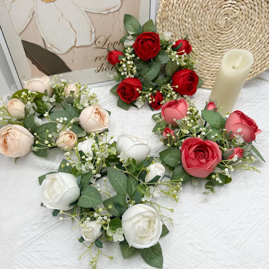 Simulation Dew Lotus Candlestick Wreath, European Holiday Table Candle Cup Decorative Ring Simulation Candlestick Wreath