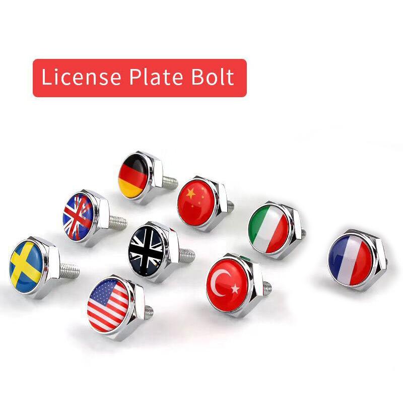 4Pcs USA Italy Germany British Flag Metal Screws License Plate Bolts For VW BM Aud Car Accessories