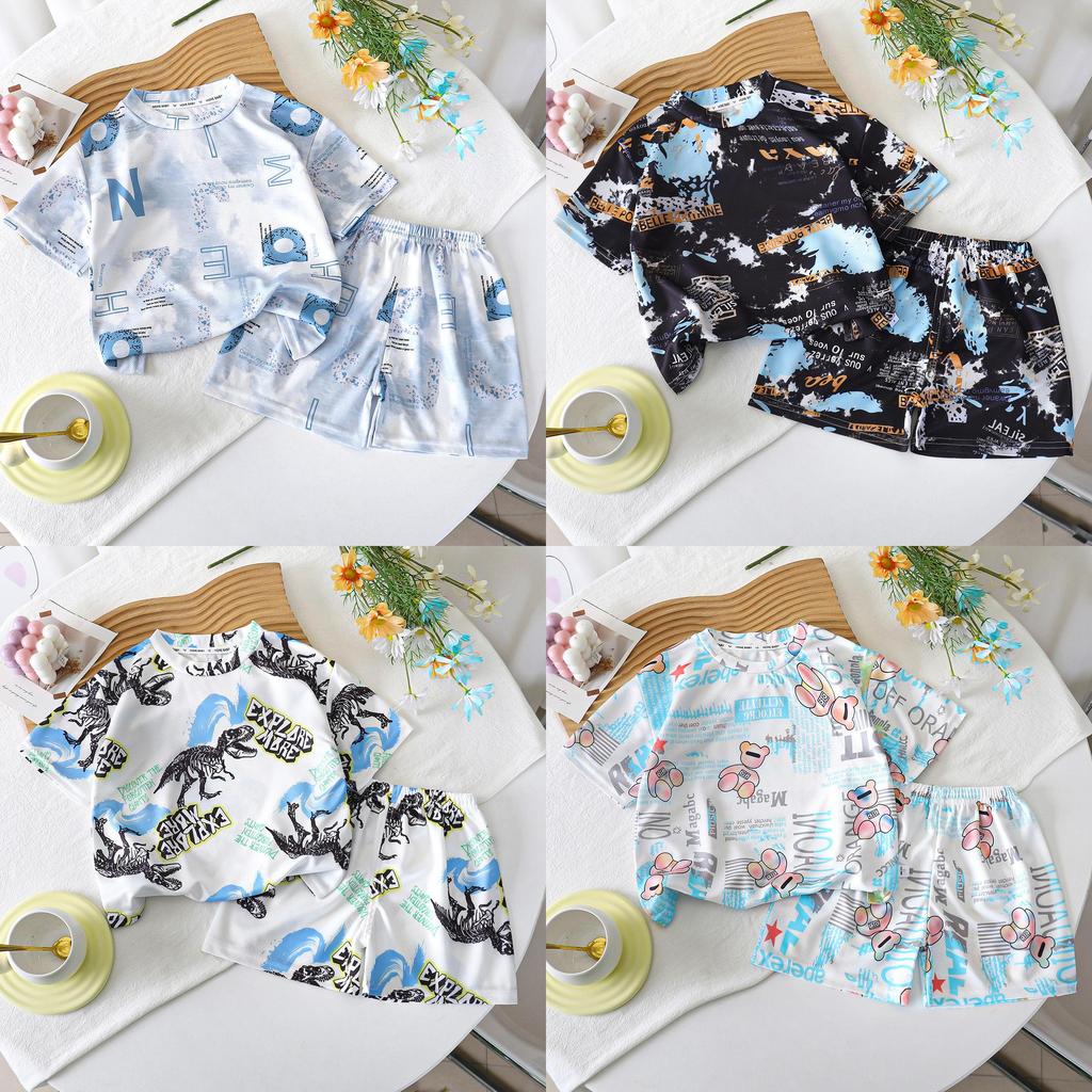 Cartoon Dinosaurier Sommer Jungen Kleinkind Zweiteiliges Set Mit Kurzarm Oberteil Und Shorts