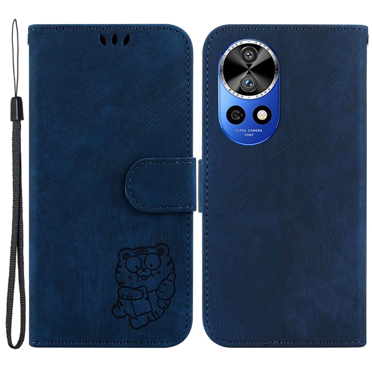 

Для Huawei nova 12 Pro 5G/12 Ultra 5G Чехол-кошелек Кожаный чехол для телефона с тиснением Маленький тигр Dark Blue