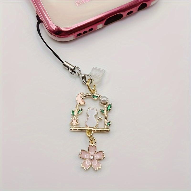 Mobile Phone Dust Plug, Metal Fashion Flowers & Cat Pendant Dust Plug - Decorate Your Phone! Send Rope