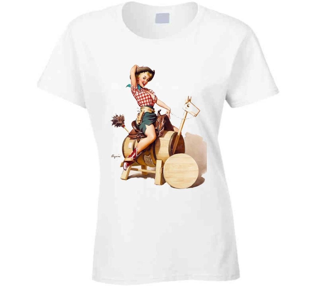Retro Vintage T-shirt Tops Tees Unisex Cowgirl Wild West Western Rocking Horse Unisex Pinup Tee