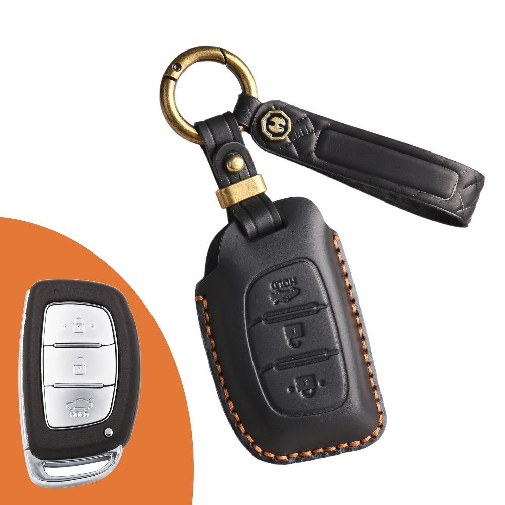 Handmade Leather Key Cover for Hyundai IX35 Elantra Verna Retro Style Car Key Protector