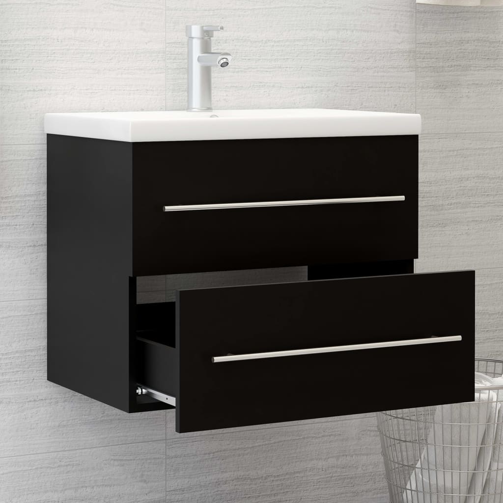 Badezimmermöbel Waschbeckenunterschrank schwarz, 60 x 38,5 x 48 cm