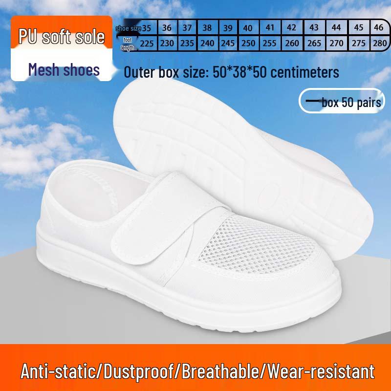 Breathable Anti-static Mesh Shoes with Thick Soft Soles and Non-slip Velcro Canvas
