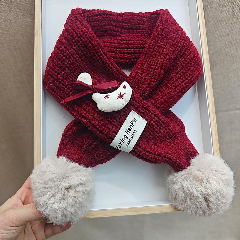 Korean Style Cute Red Knit Scarf for Children - Cozy Autumn/Winter Neck Warmer for Festive Season