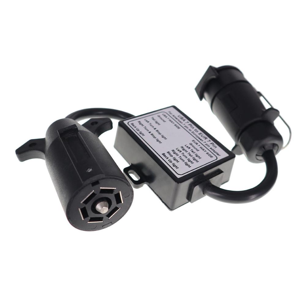 New USA to EU Trailer Light Converter US 7Way Blade Socket to EU 7Pin Round Plug