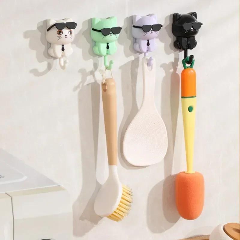 Cârlig pentru pisici de desene animate Suport pentru decorarea animalelor de perete, autoadeziv, pentru dormitor, pentru ușă, cârlige pentru chei, umbrelă, șapcă pentru prosop.