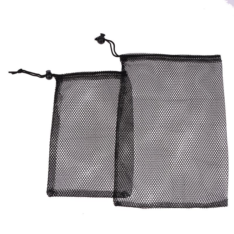 Mehrzweck Schwarzer Strapazierfähiger Nylon-Netz-Kordelzugbeutel Aufbewahrungstasche Zuhause Reise Outdoor-Aktivität Wäschebeutel Stuff Sack