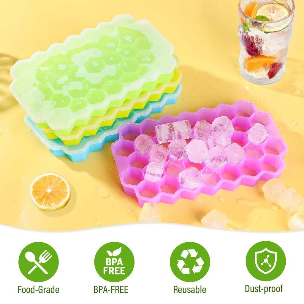 37 Cavity Honeycomb Ice Cube Trays Reusable Silicone Ice Cube Mold Bpa Free Ice Maker With Removable Lids Creative 13 Cavity