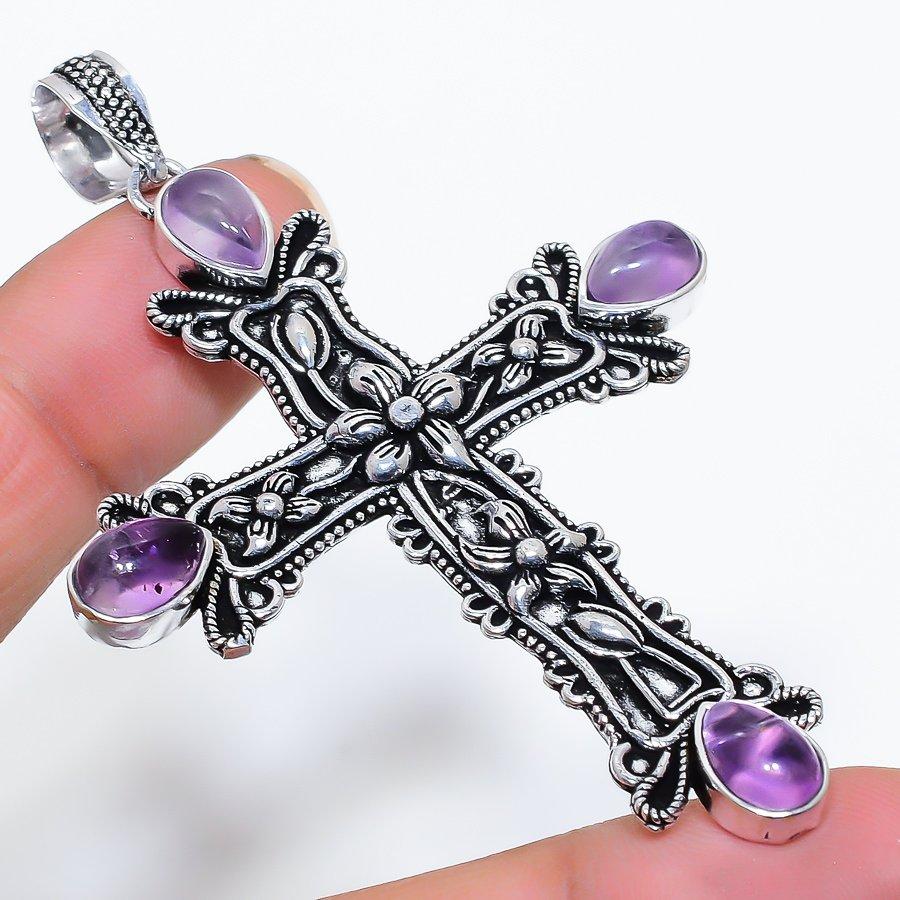 

Cross Sage Amethyst Gemstone Handmade Ethnic Jewelry Pendant 2.96 VR-3608