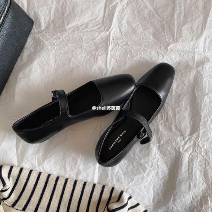 Su Yinyin's gleiche retro vielseitige quadratische Leder-Einspangen-Ballerinas für Damen, Frühling und Herbst kleine Lederschuhe