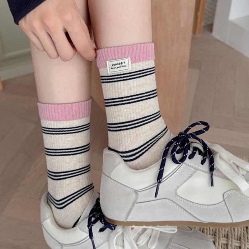 Ladies Fall New Casual Striped Boneless Tube Socks