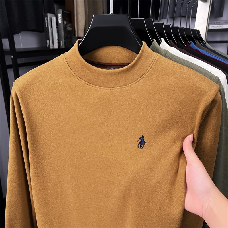 Men's Winter Fleece Hoodie Casual High-End Round Neck T-Shirt 2025 Thick Base Layer
