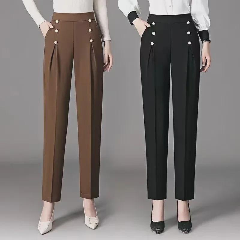 "2023 Brown Women's High Waist Drape Harem Trousers for Spring and Autumn"