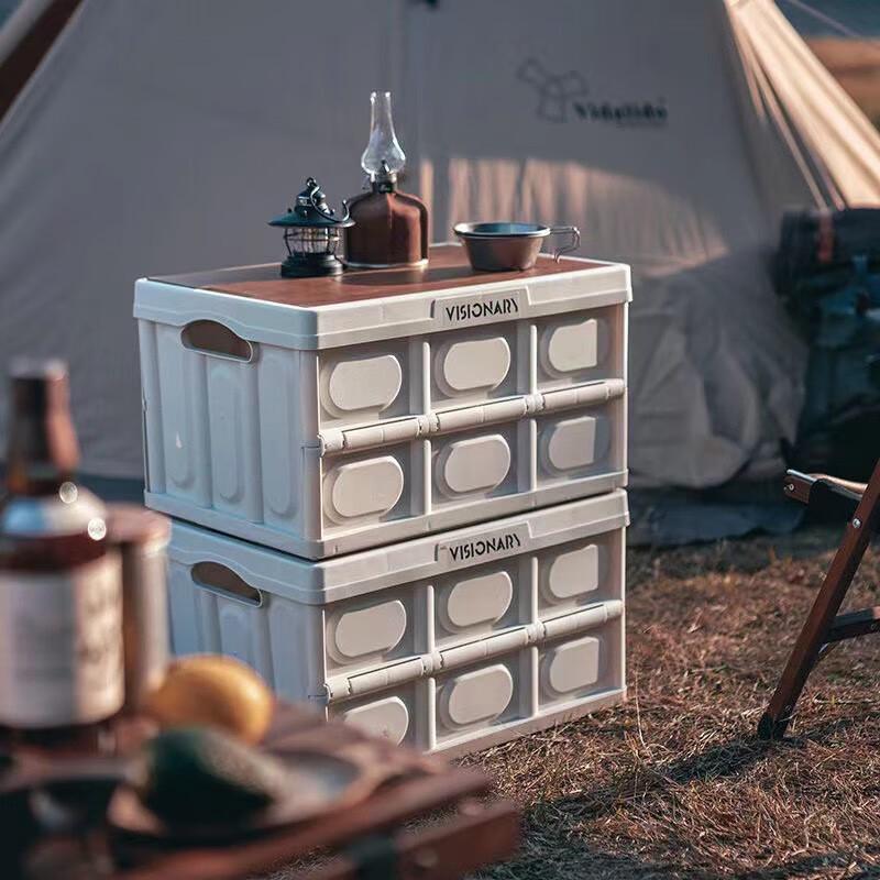 Portable Foldable Storage Box with Wooden Lid