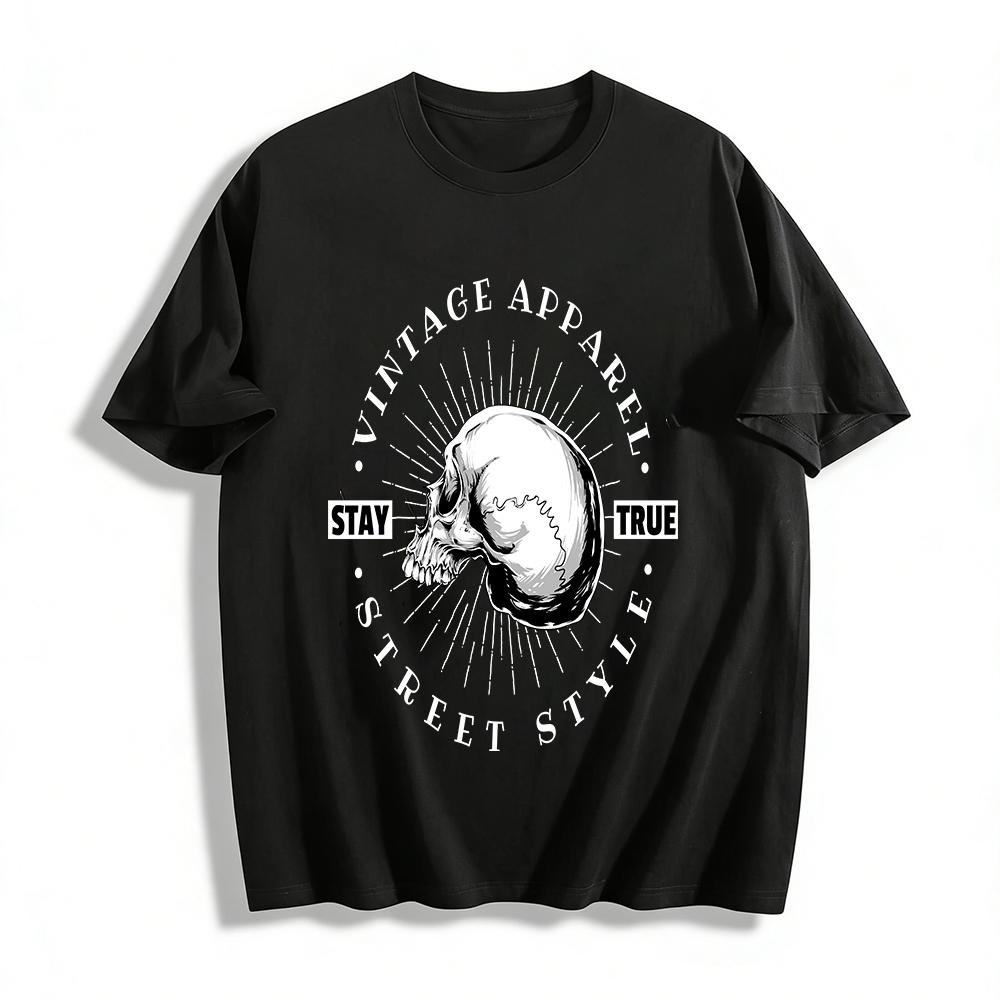 Vintage Street Style Skull Print T-Shirt For Men And Women Stay True Pure cotton T-shirt XXS