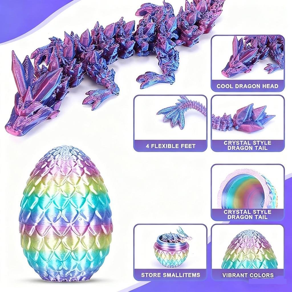 Set of 4 3D Dragon Statues, Dragon Egg Set, 130mm Length, Colored, Movable Joints, Creative Toy, Gift Choice