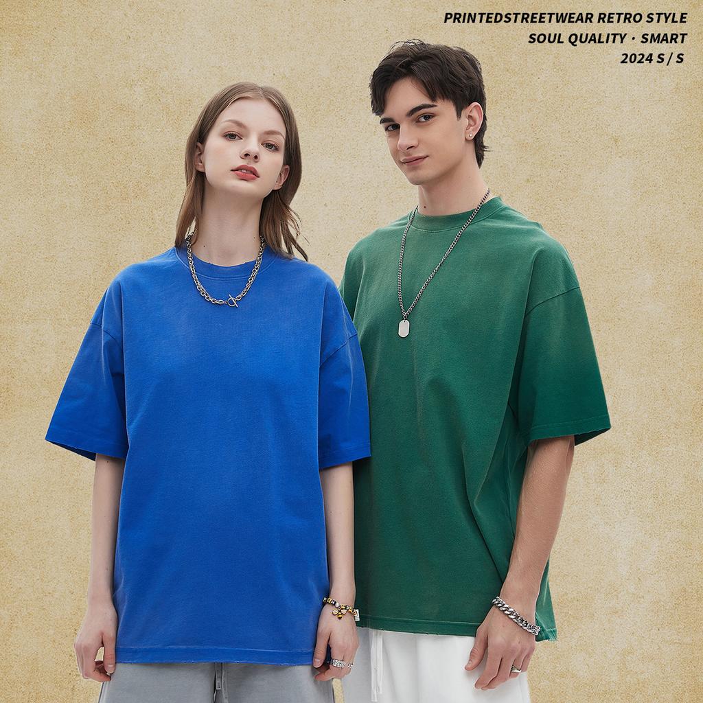 275 GSM 100% Bavlna Prané Tričko Potisk Vlastního Vzoru Pánská Trička Personalizované Tričko