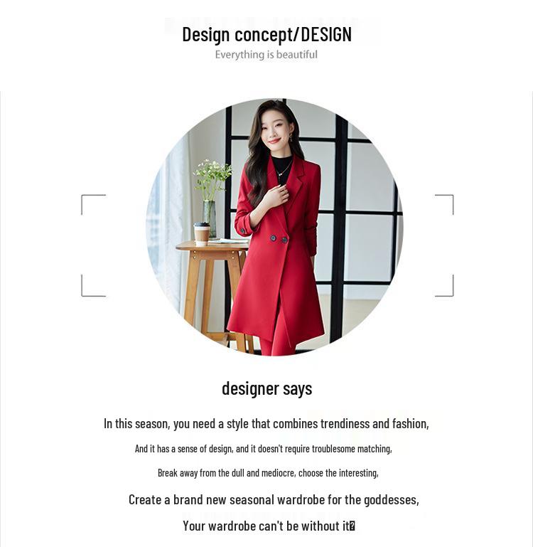 Damen Midilanger Roter Trenchcoat Anzug - High-End Businesskleidung für Herbst/Winter 2025