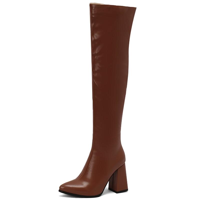 Fashion Women's Over the Knee High Boots Sexy Black White Long High Boot Ladies Winter Shoes Block Heeled Party Shoes Big Size 45 50