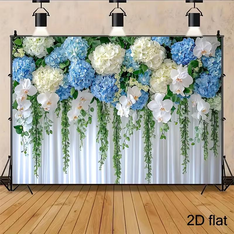 2D Floral Wall Backdrop with Green Vines Photo Booth Banner