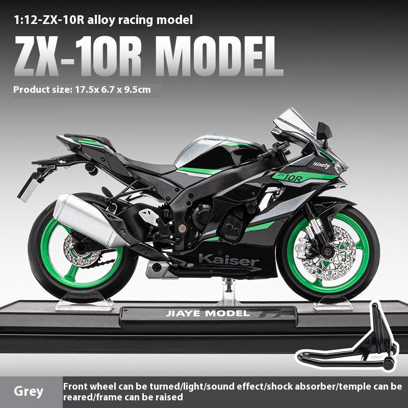 1/12 ZX-10R Locomotive Model Metal Die-cast Sound-Light Shock Absorbing Belt Display Base Ornament Halloween Toys