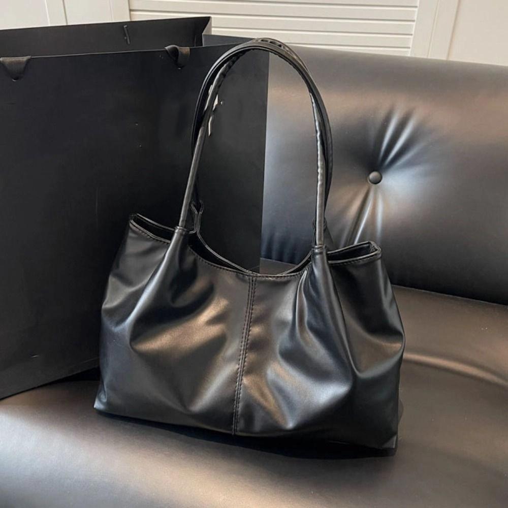 Casual Underarm Bag Large Capacity Solid Tote Bag Snap Button PU Leather Shoulder Bag  Outdoor