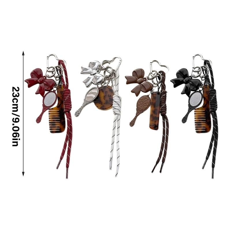 Fashionable Acetate Comb Mirror Keychain Multifuntional Key Accessory Suitable for Youthful Women and Girl Outdoor Use