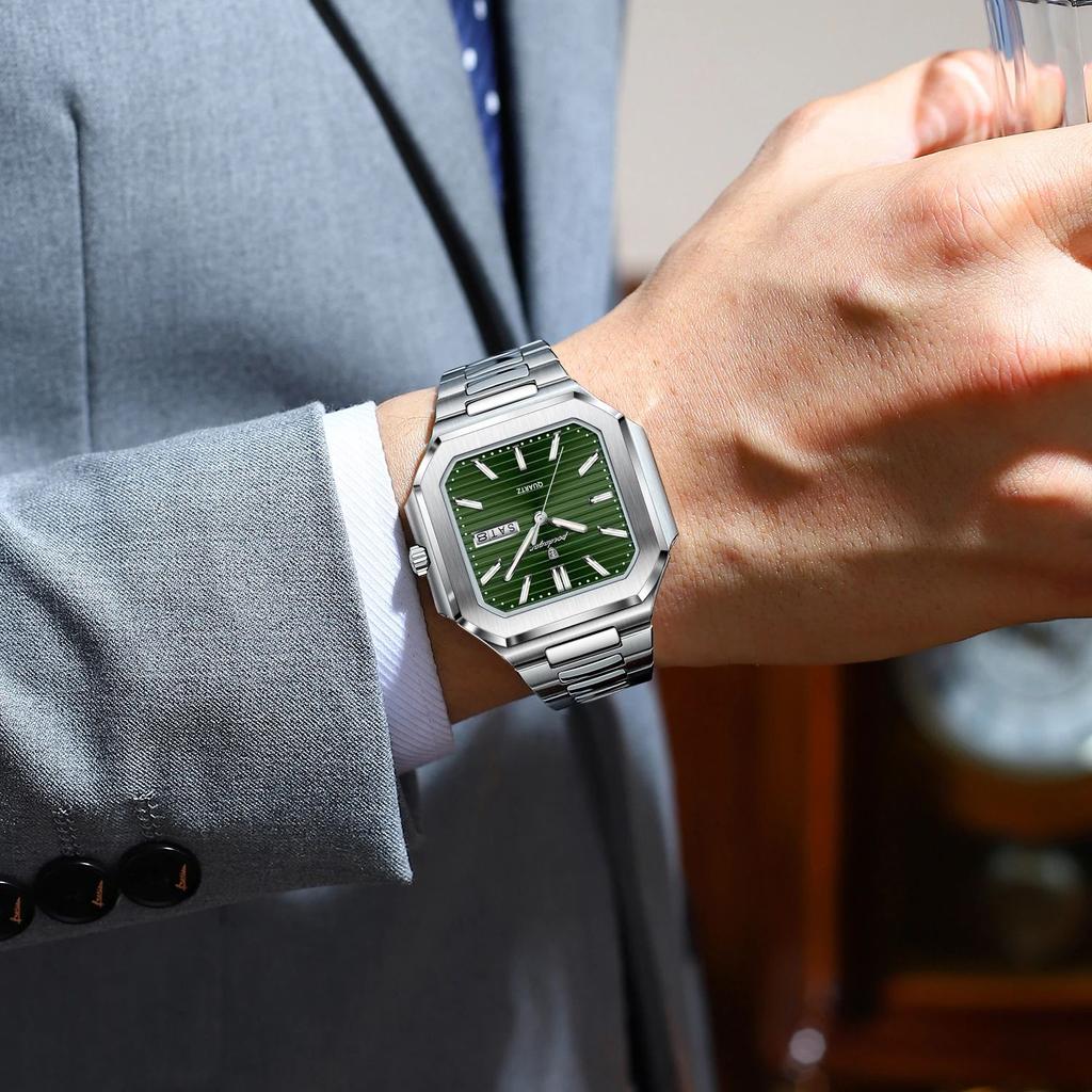 POEDAGAR Square Fashion Man Wristwatch Waterproof Luminous Date Week Quartz Men's Watches Stainless Steel Luxury Men Watch Reloj