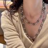 Micro Inlaid Ring Buckle French Retro Shijia Mixed Color Pearl Necklace Women'S Fashion Light Luxury Niche Neck Chain Sweater Chain Tide
