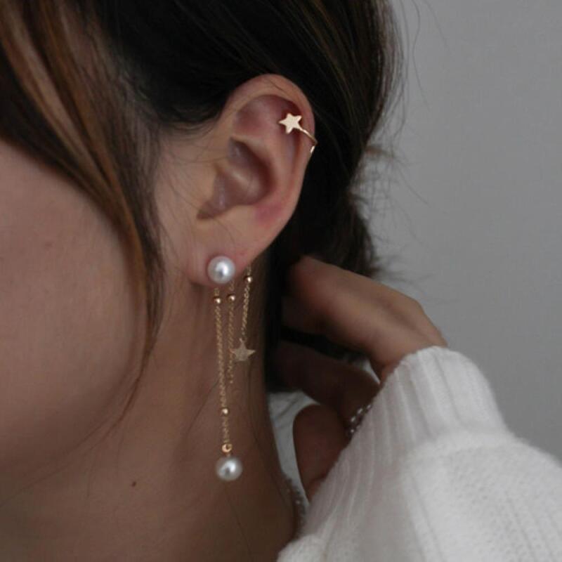 Rickmeb Beaded Pearl Earrings for Women Dress Up Star Hook