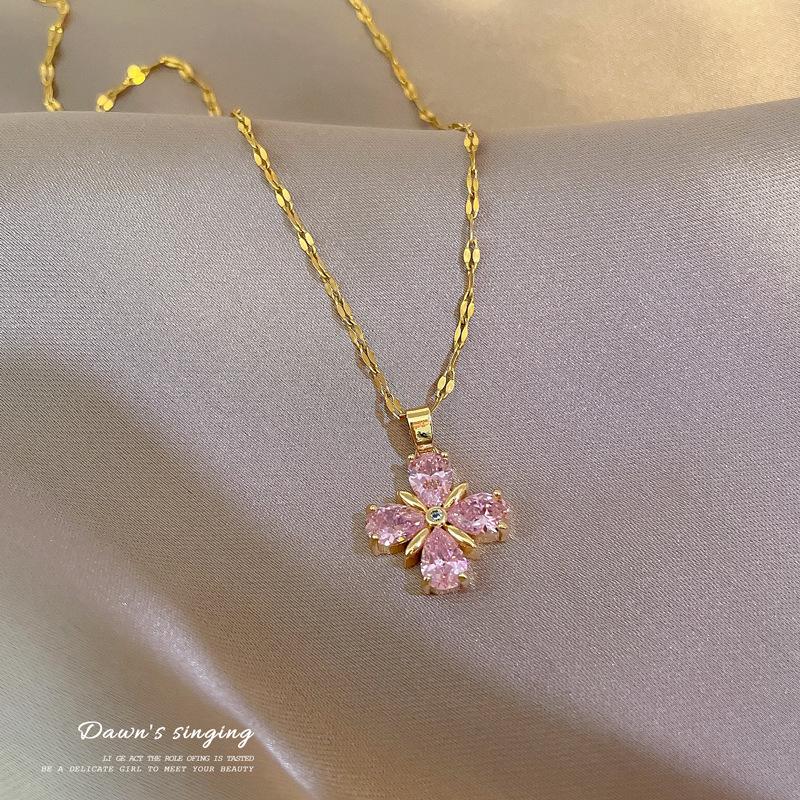 316L rustfritt stål koreansk trendy søt rosa hjerte halskjede for kvinner jenter Elegant zirkon slange kjede choker krage smykker