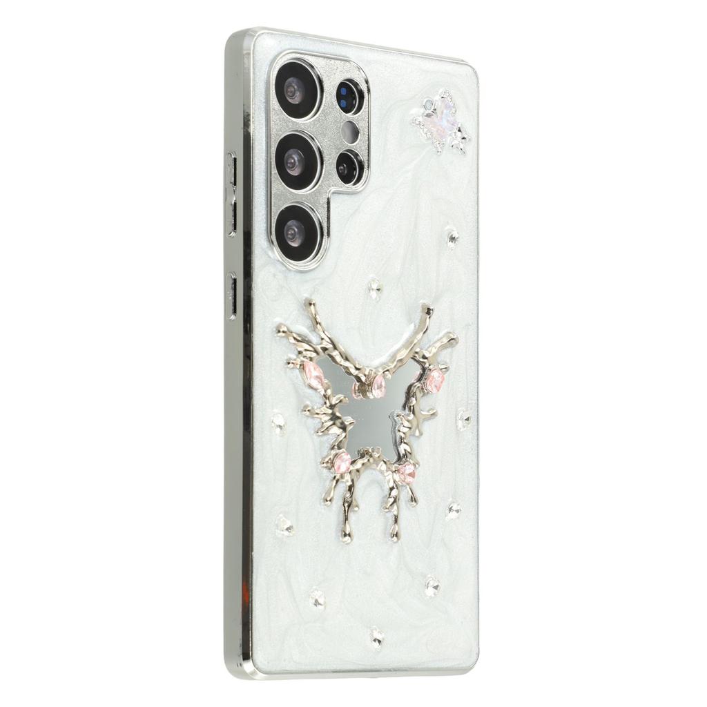 For Samsung Galaxy S23 Ultra Case Electroplated Epoxy Metal Decor TPU + Acrylic Phone Cover Precise Cutouts