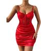 Wind lace fishbone splicing erotic underwear perspective sexy pumping pleated hip-wrapped tight dress