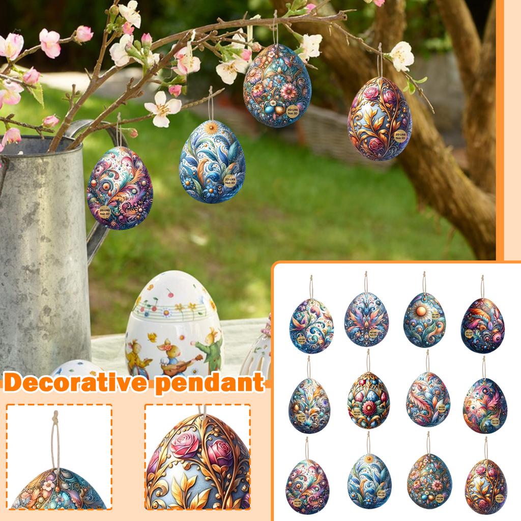 12 Relief Wooden Easter Egg Holiday Home Decorations