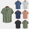Camisa masculina de verão, lazer, férias, estampa de algodão, linho, bolinhas, lapela, manga curta