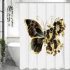 Svart och Guld Kreativ Duschdraperi med Fjärilar, Dekorativt Duschdraperi för Badrum, Vattentätt Duschdraperi med Krokar