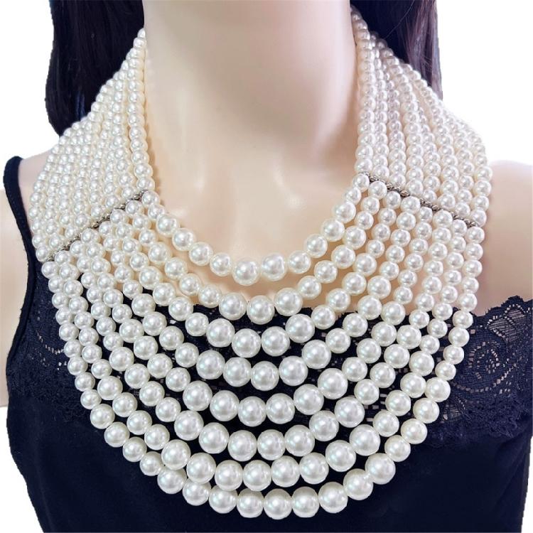 Versatile Multi Strand Simulated Pearls Necklace Earrings Set Vintage Inspired Design Clavicle Chain For Fashionistas