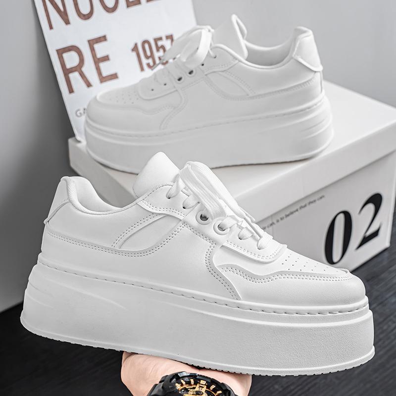 Herren Herbst Atmungsaktive Koreanischer Stil Dicksohlige Freizeit-Sneaker mit Unsichtbarem Höhenerhöhendem Weißem Design