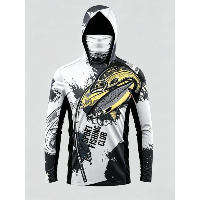 UPF50+ Camo Men Long Sleeve Fishing Hoodie With Face Mask Lightweight Breathable Quick Dry Outdoor Fishing Jersey