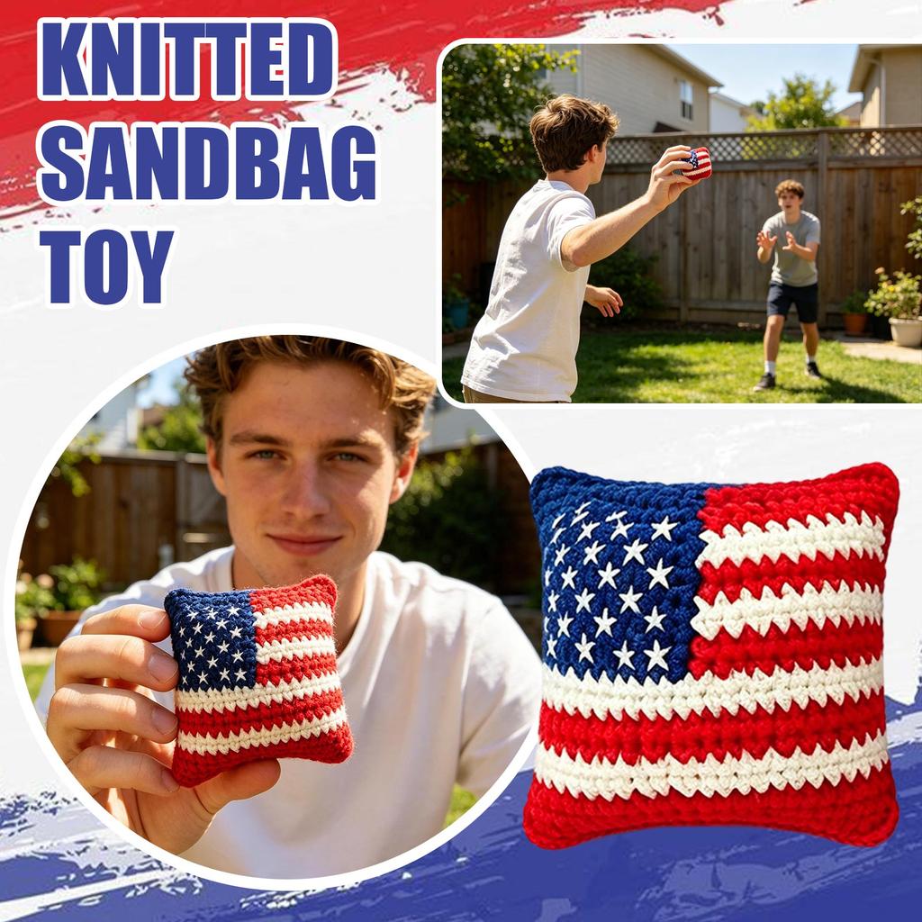 Set of 6 American Flag Pattern Crochet Bean Bag Toss Toys Durable Soft Fabric Square Shape for Indoor Outdoor Games