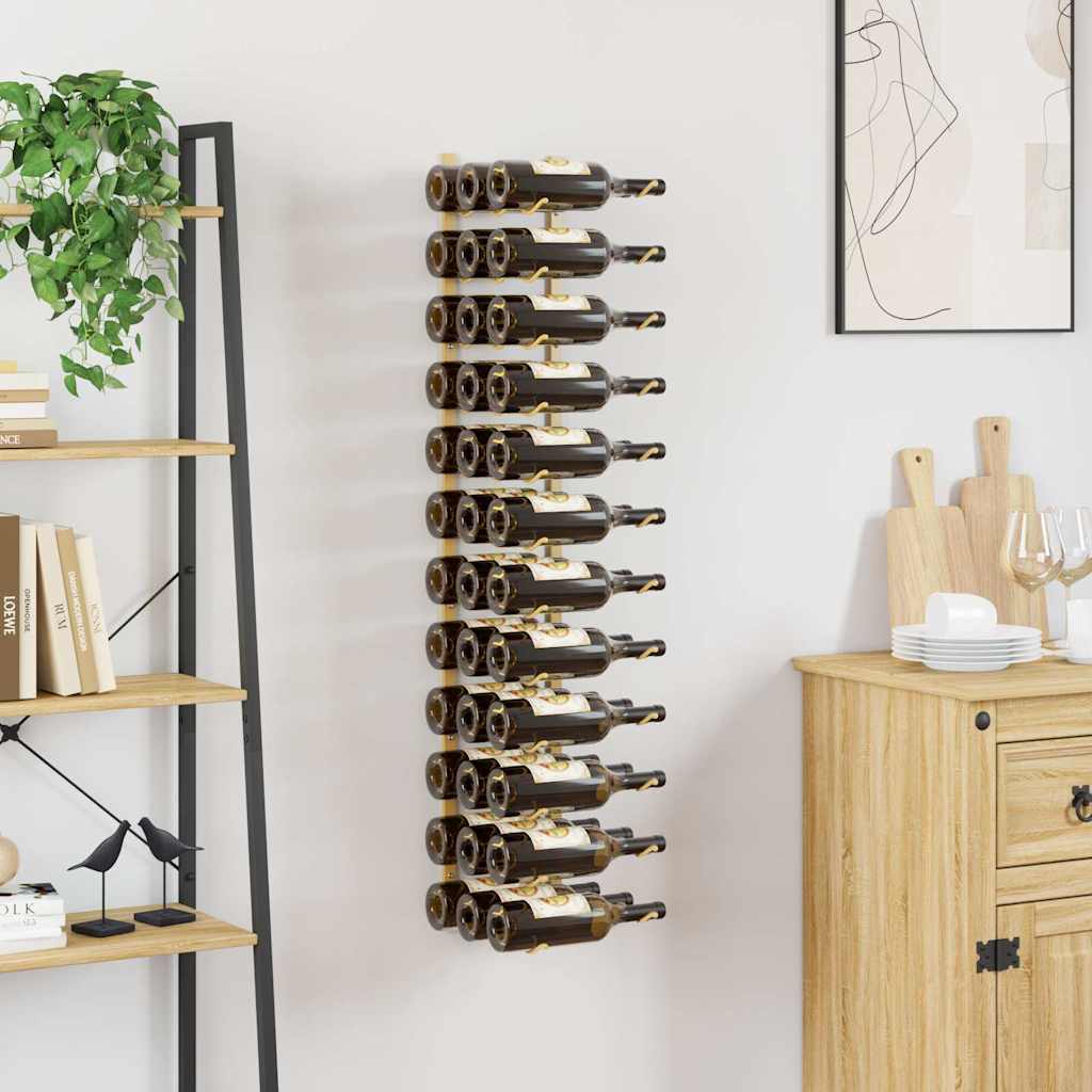 vidaXL Wall Mounted Wine Rack for 36 Bottles Golden Iron