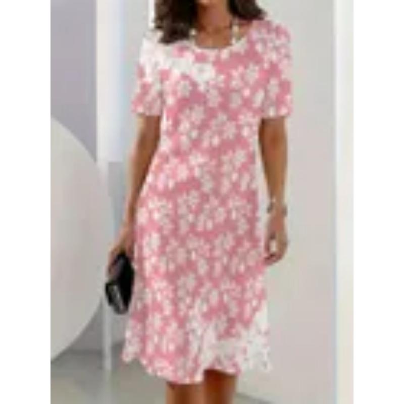 Summer Short Sleeved Dress 3D Floral Print Retro Dress Bohemian Dress Plus Size