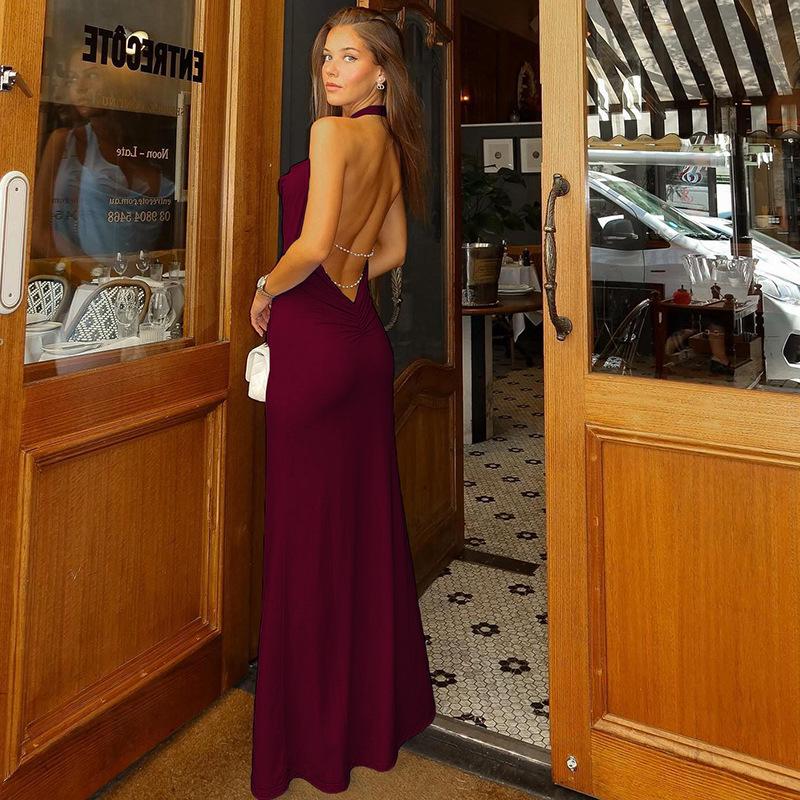 2024 Podzim/Zima Evropské a Americké Dámské Sexy Halter Šaty bez zad s vodou a rolákovým límcem